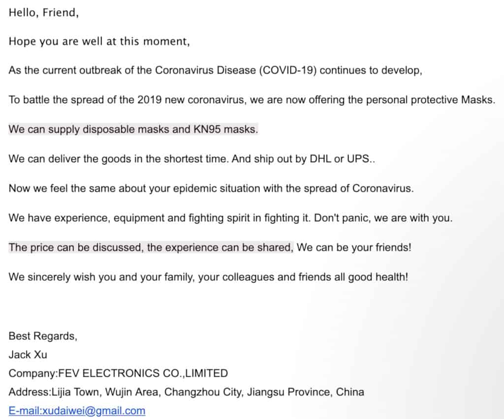 Email de un proveedor no fiable